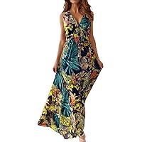Maxi Dresses for Women 2024 Boho Floral Dress Flowy Swing Dress Summer Wedding Guest Beach Sundresses with Pockets