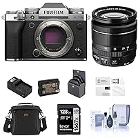 Fujifilm X-T5 Mirrorless Camera, Silver with XF 18-55mm f/2.8-4 R LM OIS Lens, 128GB SD Card, Shoulder Bag, Extra Battery, Charger, 58mm Filter Kit, Screen Protector, Cleaning Kit