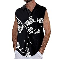Men's Hawaiian Button Down Paisley Print Tank Tops Summer Beach Casual Sleeveless Shirts Fashion Relaxed Fit Tee