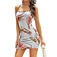 Delicious Shrimp Pattern Women's Mini Dress Sling Sleeveless Dress Bodycon Tank Dresses Sexy Hip Dresses for Beach Party