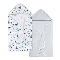 Burts Bees Baby Infant Hooded Towels Whale of a Tale Organic Cotton, Unisex Bath Essentials and Newborn Necessities, Soft Nursery Towel with Hood Set, 2-Pack Size 29 x 29 Inch