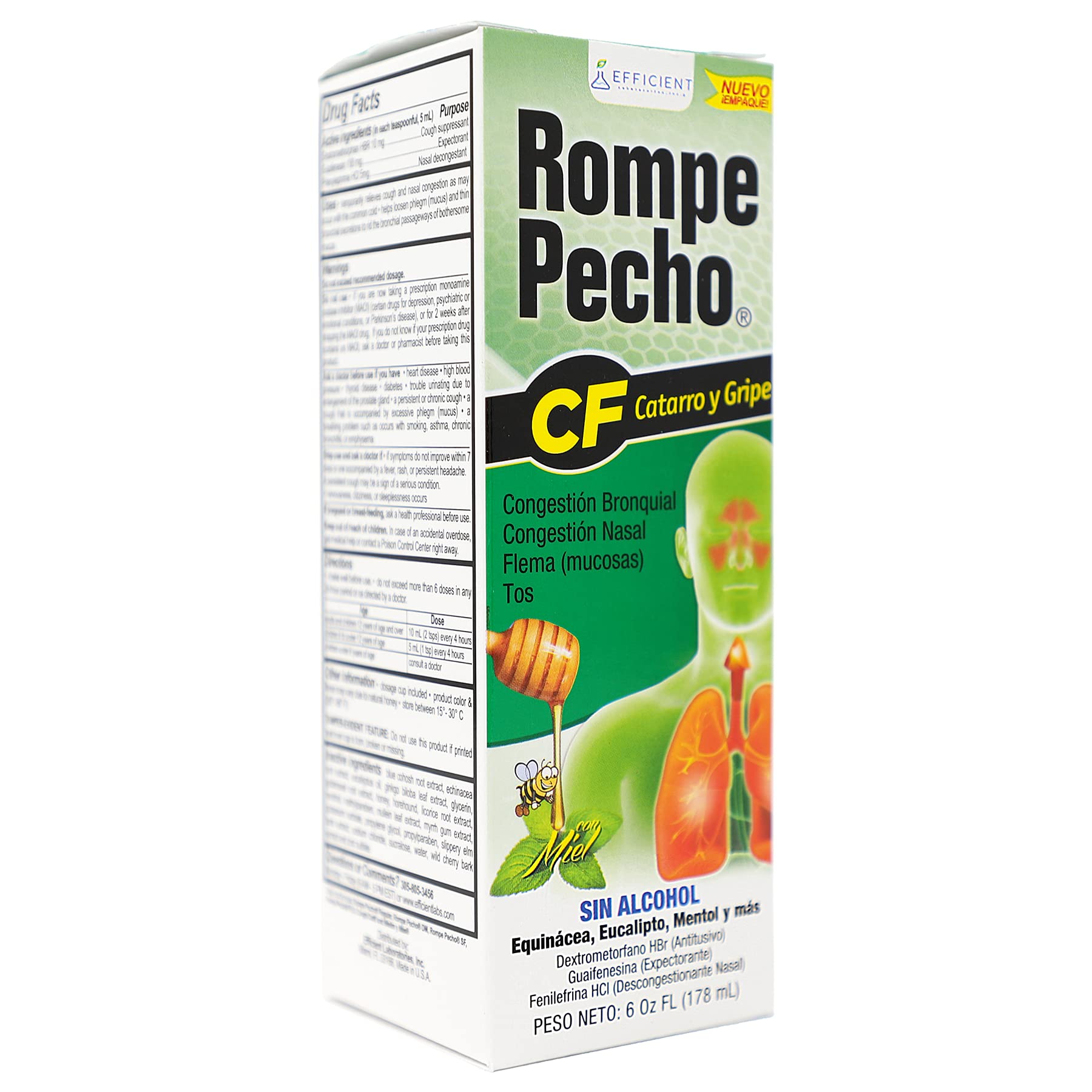 ROMPE PECHO CF, Cold and Flu Syrup, 6 FL Oz, Bottle (Pack of 3)