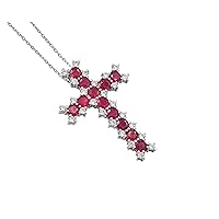 4.55 Cts. Natural 4 MM Round Ruby Gemstone 925 Sterling Silver Holy Cross Pendant Necklace Love and friendship Gift(PD-8318)