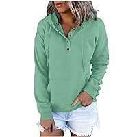 Anjikang Fall Fashion Hoodie Womens Casual Drawstring Button Collar Hooded Sweatshirts Loose Fit Pullover Tops with Pockets