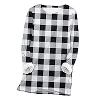 Womens Fashion Sweatshirt Oversized Hoodies Fleece Crewneck Pullover Sweater Casual Lightweight Long Sleeve Plaid Shirt