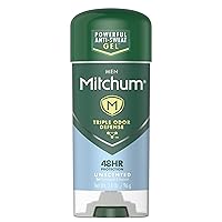 Mitchum Antiperspirant Deodorant Stick for Men, Triple Odor Defense Gel, 48 Hr Protection, Dermatologist Tested, Alcohol Free, Unscented, 3.4 oz, green