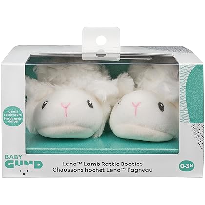 Baby GUND Lena Lamb Soft Baby Booties with Rattle, Baby & Infant Shoes, One Size Fits 0-3 Months
