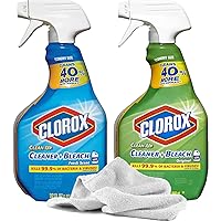 Towel + 2 Clean-Up Cleaners with Bleach, 32oz | Original & Rain Fresh Scent Bleach Cleaner Spray Pack | Bundle for Home Cleaning