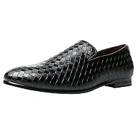 Mens Loafers Fashion Weave Dress Driving Flats Slip on Penny Loafer Casual Shoes Black Blue Red White
