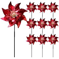 Wind Sculptures Ponheels Reflective, 10.5 Garden pinions with Stakes, red Birds Dissuasive Devices, Patio and Garden Windmill