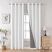 Joydeco White Blackout Curtains 108 Inches Long, Grommet Extra Long White Curtains 108 Inch Long, Total Room Darkening Thermal Insulated Curtains Solid Drapes for Bedroom Living Room