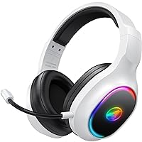 Wireless Gaming Headset for PS5, PS4, PC, Mac, Switch, 2.4GHz Bluetooth Wireless Gaming Headphones with Microphone Noise Cancelling Wireless Headset with LED 7.1 Surround Stereo Sound White