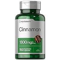 Horbaach Cinnamon Capsules 1800mg | 150 Count | Ceylon Cinnamon Supplement | Vegetarian, Non-GMO, Gluten Free