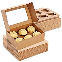 Juvale 24 Pack 6 Count Cupcake Boxes with Windows - To Go Containers for Bakery, Desserts, Muffins (Kraft Paper, 3.7x4.2x3.7 in)