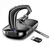 Bluetooth Headset V5.1, Wireless Headset for Computer with 500mAh Charging Case, Bluetooth Earpiece with Noise Canceling Mic for Driving and Office. (USB-A Bluetooth Adapter Included)