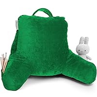 Clara Clark Reading Pillow for Kids, Small Back Pillow for Sitting Up in Bed, Memory Foam Back Support Pillow, Reading Pillows for Sitting in Bed, Green Gaming Pillow for Bed with Arms and Pockets