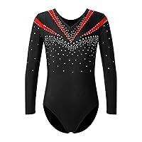 CHICTRY Big Girls V Neck Ballet Gymnastics Leotards Sparkle Diamond Athletic Dance Bodysuits Skating Jumpsuit Unitard