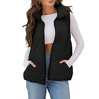 MEROKEETY Womens 2024 Puffer Vest Sleeveless Zip Up Quilted Coat Stand Collar Gilet Jacket With Pockets