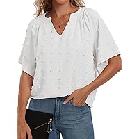 ANRABESS Women Summer V Neck Short Sleeve Blouse Flowy Shirts Dressy Casual Loose Swiss Dot Tee Tops 2024 Trendy Clothes