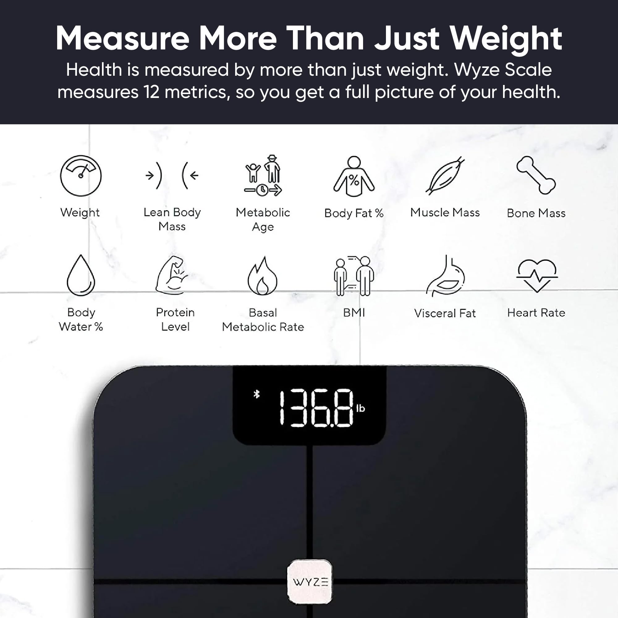 Wyze Smart Scale, Wireless Digital Bathroom Scale for Body Weight, BMI, Body Fat Percentage, Heart Rate Monitor, App Connected, Bluetooth, 400 lb Capacity (Black)