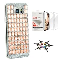 STENES Sparkle Case Compatible with Samsung Galaxy J3 (2018) - Stylish - 3D Handmade Bling Classic Lattice Grid Design Cover Case with Screen Protector [2 Pack] - Champagne