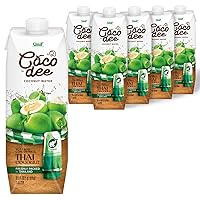 COCO DEE Natural Coconut Water | Authentic thai coconut water with superior taste | Healthy electrolyte drinks | Gluten free 33.8 Fl Oz each (Pack Of 6)
