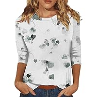 Vintage Tops for Women 2024 Print Fashion Casual Versatile Loose Fit with 3/4 Length Sleeve Scoop Neck Shirts