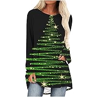 Women Fashion Christmas Print Tunic Tops Raglan Long Sleeve Crewneck Holiday Funny Casual Xmas T-Shirt with Leggings