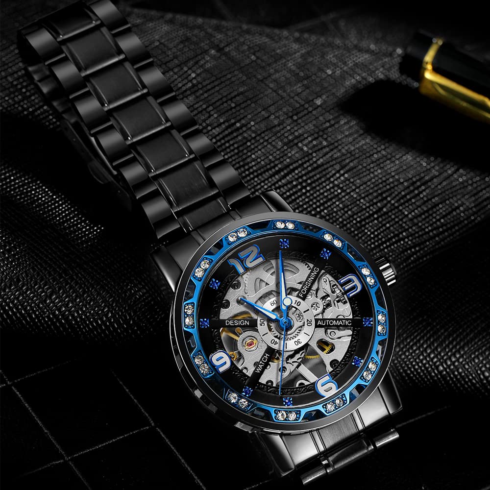 Transparente modische Diamant-Armbanduhr, Königliches Design, für Herren, Top-Marke, Luxus-Männer, mechanische Skelett-Armbanduhr