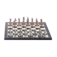Medieval British Army Antique Copper Metal Chess Set for Adults, Handmade Pieces and Walnut Patterned Wood Chess Board Kıng 2.75 inc