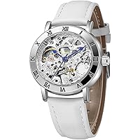 Womens Skeleton Watch Automatic Self Winding Luxury Waterproof Silver Stainless Steel Silver Watches
