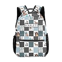 Custom Kids Backpack,Woodland Animals Check Plaid Personalized Kid's School Bookbags Bag for Gift Boys Girl Children