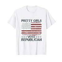 Pretty Girls Vote Republican American Flag Funny Patriotic T-Shirt