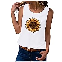 Womens Summer Sunflower Tank Tops Floral Graphic Tees Casual Sleeveless Loose Fit Shirts Beach Holiday T-Shirt