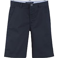 Tommy Hilfiger Flat Front Twill Blend Shorts, Kids School Uniform Clothes for Little or Big Boys with Husky and Slim Sizes, Navy, 18