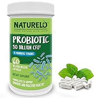 NATURELO Probiotic Supplement - 50 Billion CFU - 11 Strains - One Daily - Helps Support Digestive & Immune Health - Delayed Release - No Refrigeration Needed - 60 Vegan Capsules