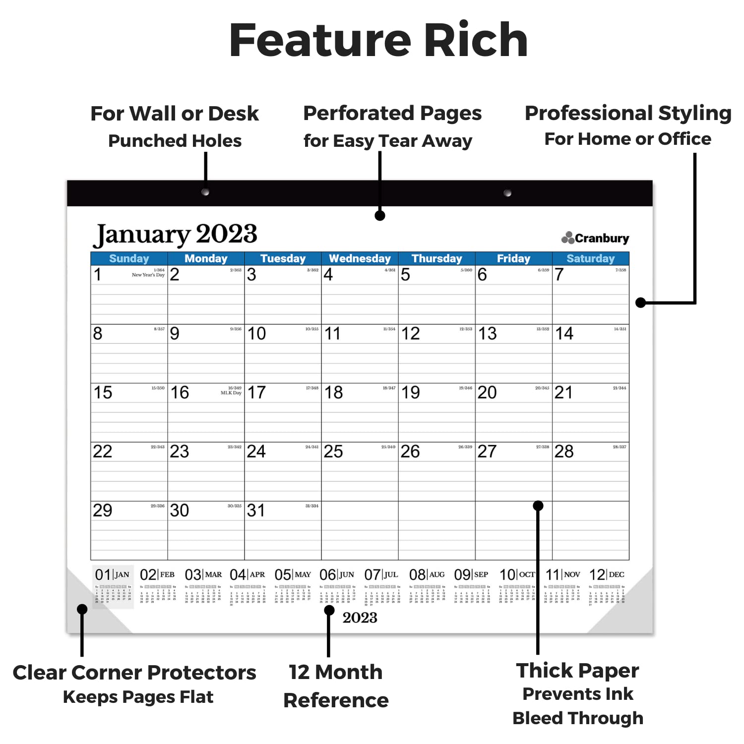 Mua CRANBURY Large Deskpad Calendar 2023 2024 (Blue) 17x22", Use to