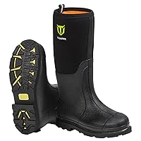 TIDEWE Rubber Work Boot for Men with Steel Shank, Waterproof Anti Slip Hunting Boot, Warm 6mm Neoprene Hunting Mud Boot, Sturdy Black Rubber Boot for Farming, Gardening, Fishing, Size 5-14