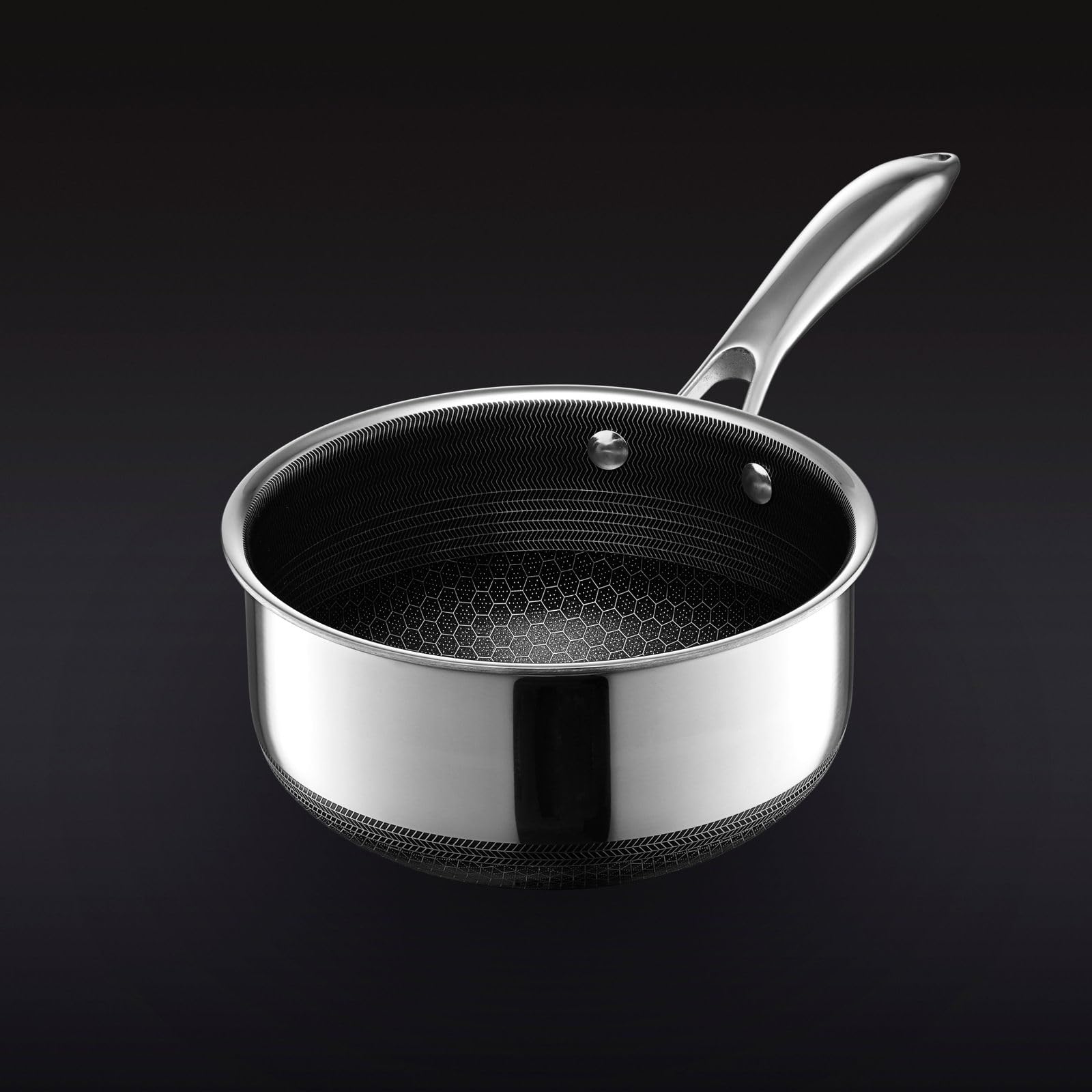 HexClad 2 Quart Hybrid Nonstick Saucepan and Lid, Dishwasher and Oven Friendly, Compatible with All Cooktops