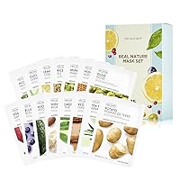 Real Nature Face Mask Bundle | Hydrates & Soothes Skin | Naturally-Derived, Mild Formula Without Additives & High Adhesiveness | K Beauty Facial Skincare for Oily & Dry Skin