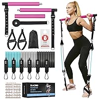 Zacro Pilates Bar Kit with Resistance Bands, 3-Section Pilates Bar with Adjustable Strap, Door Anchor, Handles and Foot Strap, Portable Home Gym Pilates Resistance Bar Kit for Full Body Workouts