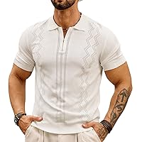 Mens Quarter Zip Polo Shirts Lightweight Texture Knit Golf Shirts