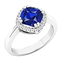 Dazzlingrock Collection 7 mm Cushion Lab Created Gemstone & Round Natural White Diamond Bridal Halo Cushion Shape Engagement Ring, Available in Various Metal 10K/14K/18K Gold & 925 Sterling Silver