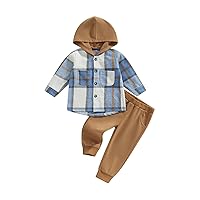 Douhoow Toddler Unisex Baby Clothes Boys Girls Flannel Shirt Tops Plaid Hoodie Sweatshirt + Sweatpants Fall Winter Outfits