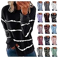 FYUAHI Fall Sweatshirts for Women Fashion 2023 Stripe Print Side Split Thin Blouses Casual Crewneck Long Sleeve Pullover