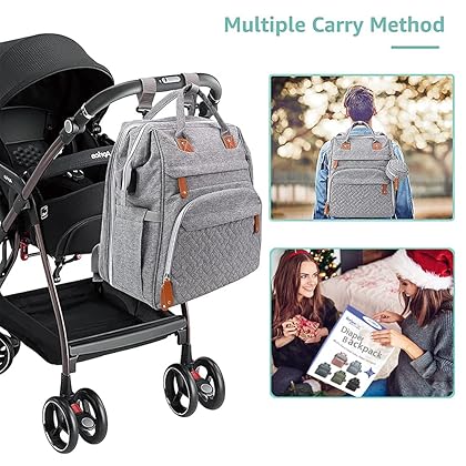 DERSTUEWE Diaper Bag Backpack，Baby Diaper Bags, Baby Shower Gifts, Multifunctional diaper backpack Large Capacity, (Heather Grey)