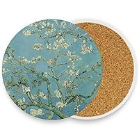 visesunny Apricot Blossom Tree Drink Coaster Moisture Absorbing Stone Coasters with Cork Base for Tabletop Protection Prevent Furniture Damage, 4 Pieces