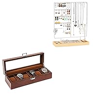 Jewelry Organizer Stand Bundle with 6 Slots Wooden Watch Display Case