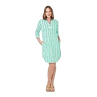 Foxcroft Women's Plus Size Sloane 3/4 Sleeve Beach Stripe Crinkle Dress