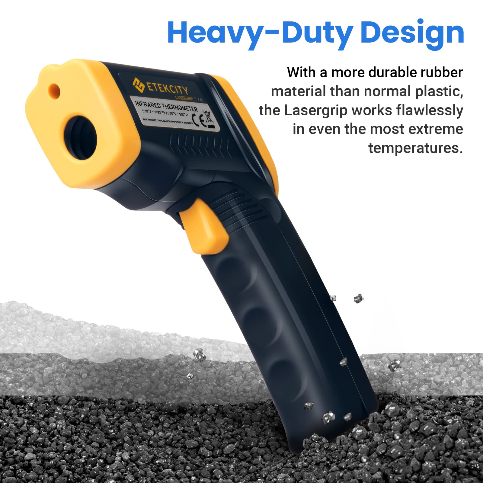 Etekcity Infrared Thermometer 774, Digital Temperature Gun for Cooking, Non Contact Electric Laser IR Temp Gauge, Home Repairs, Handmaking, Surface Measuring, -58 to 716 ℉, - 50 to 380 ℃, Yellow